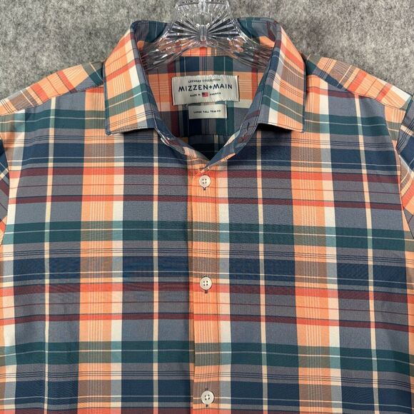 Mizzen Main Shirt Mens L Tall Orange Plaid Leeward Trim Fit Work Casual Office - Picture 1 of 10